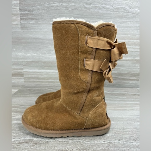 Ugg Allegra Double Bow Chestnut Shearling Mid Boots Womens Size 6 - Picture 3 of 14